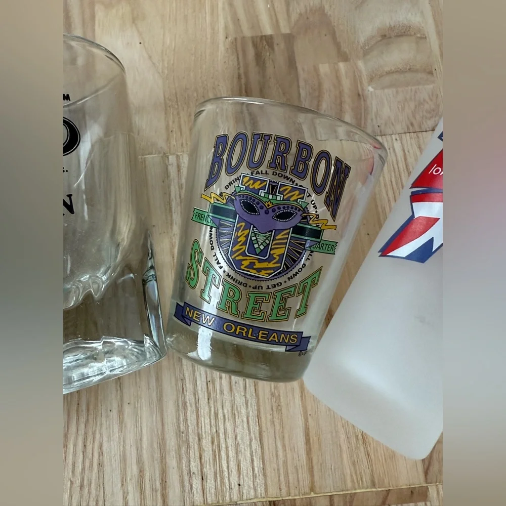Fun 4 Shot Glass Set London 2012 Olympics, Haiti, Cheers Boston, New Orleans